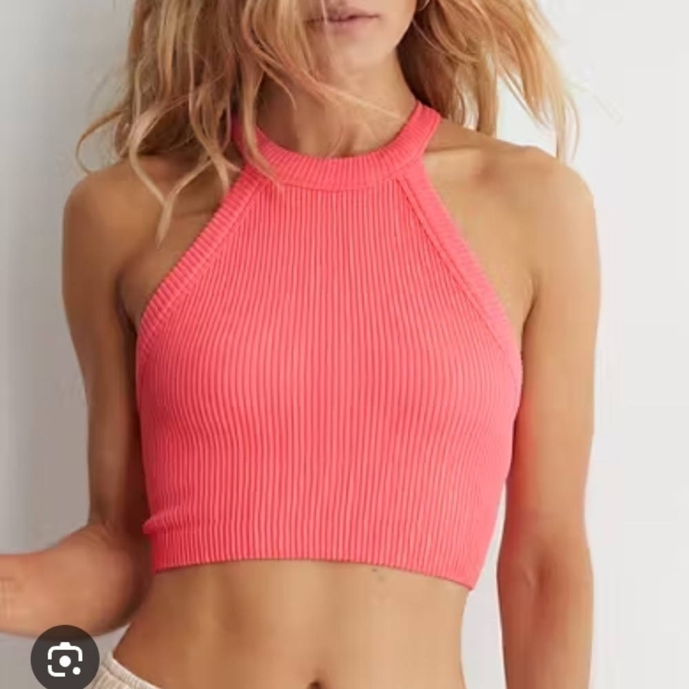 Seamless High Neck Bra Top Hot Pink Aerie NWT
